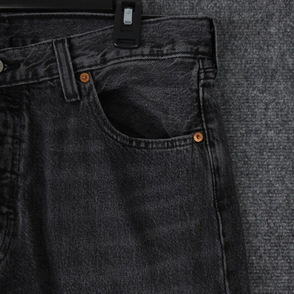 Levis 501 Jeans Mens 34x35* Washed Black Button Fly Straight Leg Cotton Denim - Picture 11 of 13